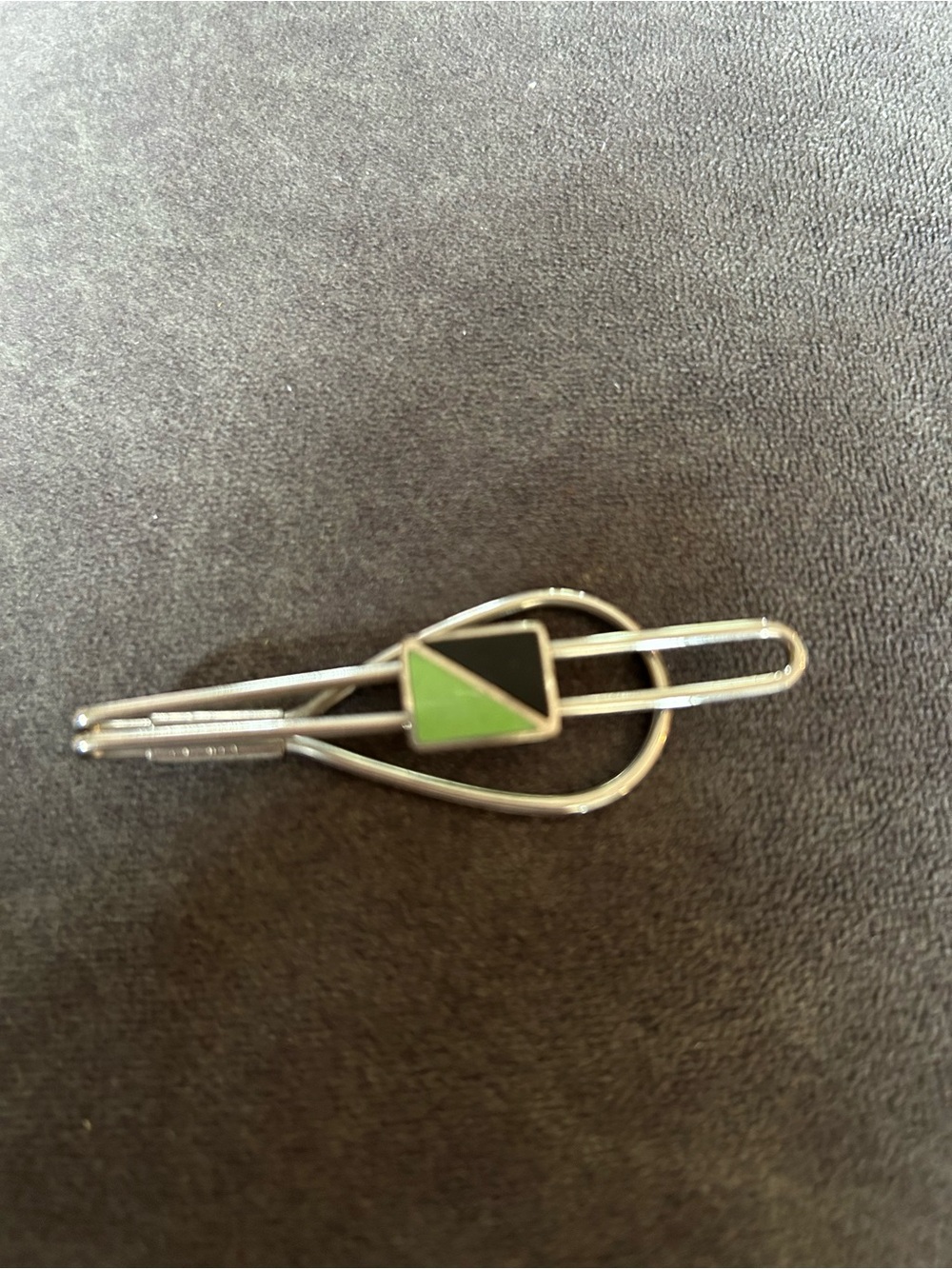Silver Tie Clip with Black and Lime Green Enamel Accent